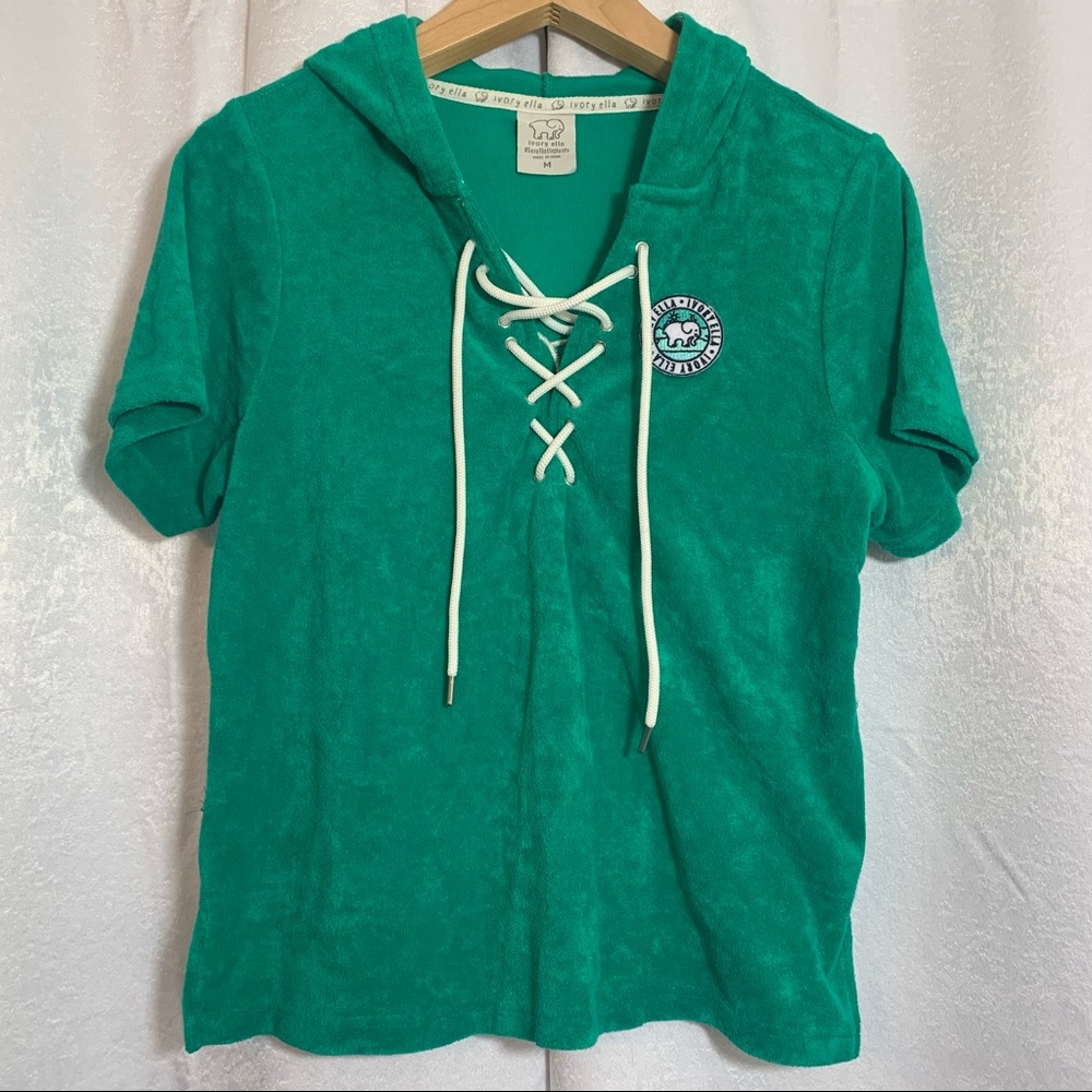Ivory Ella Teal Lace-Up Hoodie